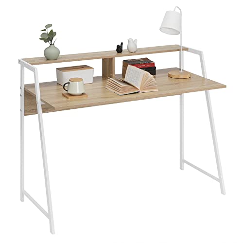 WOLTU® Schreibtisch TSG20hei Computertisch Bürotisch Arbeitstisch PC Laptop Tisch, mit Ablage, Gestell aus Stahl, 112x56x90cm(BxTxH), Holz, Eiche von WOLTU