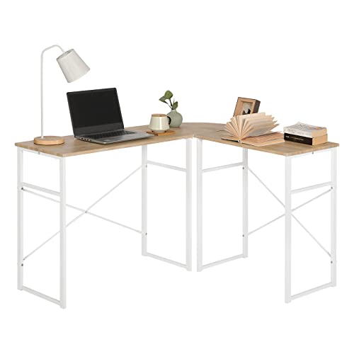 WOLTU® Schreibtisch TSG24hei L-Form Eckschreibtisch Winkelschreibtisch Computertisch Bürotisch Arbeitstisch, aus Holz und Stahl, 83x40x72,5 & 63x40x72,5cm(BxTxH), Holz, Eiche von WOLTU