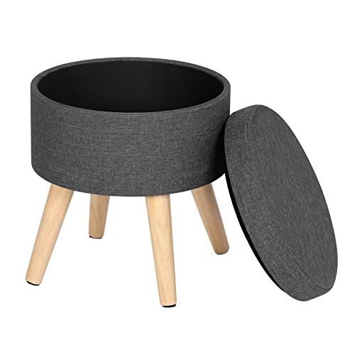 WOLTU® Sitzhocker mit Stauraum Fußhocker Aufbewahrungsbox, Deckel abnehmbar, Gepolsterte Sitzfläche aus Leinen, Massivholz, Dunkelgrau von WOLTU