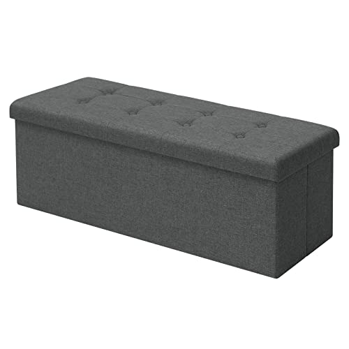 WOLTU Sitzbank mit Stauraum 110cm, Truhe mit stauraum 118L Faltbar, Sitztruhe Sitzbox Aufbewahrungsbox klappbare, Bettbank Schlafzimmer, belastbar bis 300 kg, aus Leinen, Dunkelgrau von WOLTU