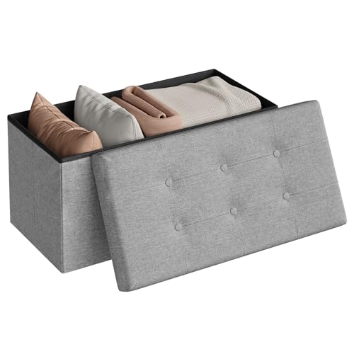 WOLTU Sitzhocker mit Stauraum Sitzbank faltbar Truhen Aufbewahrungsbox, Deckel abnehmbar, Gepolsterte Sitzfläche aus Leinen, 76x37,5x38 cm, Hellgrau von WOLTU