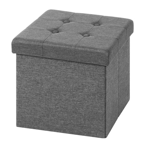 WOLTU® Sitzhocker mit Stauraum Sitzwürfel Sitzbank faltbar Truhen Aufbewahrungsbox, Deckel abnehmbar, Gepolsterte Sitzfläche aus Leinen, 37,5x37,5x38CM(LxBxH), Hellgrau von WOLTU
