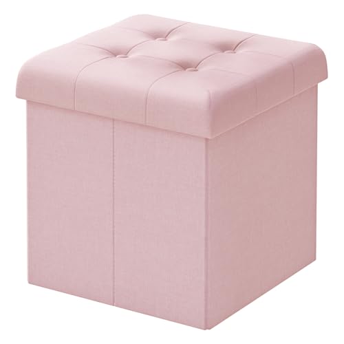 WOLTU® Sitzhocker mit Stauraum Sitzwürfel Sitzbank faltbar Truhen Aufbewahrungsbox, Deckel abnehmbar, Gepolsterte Sitzfläche aus Leinen, 37,5x37,5x38CM(LxBxH), Rosa von WOLTU