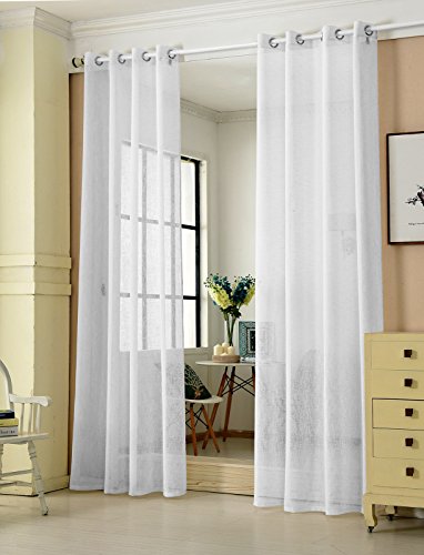 WOLTU 2er Set Gardinen transparent mit Ösen Leinenoptik Vorhang Ösenschal Halbtransparent Stores Voile Fensterschal Deko Leinenvorhang für Wohnzimmer Kinderzimmer Schlafzimmer, 140x175 cm Weiß von WOLTU