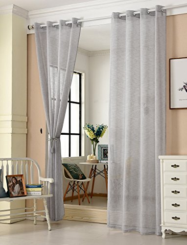 WOLTU 2er Set Gardinen transparent mit Ösen Leinenoptik Vorhang Ösenschal Halbtransparent Stores Voile Fensterschal Deko Leinenvorhang für Wohnzimmer Kinderzimmer Schlafzimmer, 140x225 cm Hellgrau von WOLTU