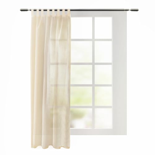 WOLTU 1 Stück Gardine mit Ösen, Vorhang für Wohnzimmer Kinderzimmer Schlafzimmer, transparent, Leinen Optik, im Landhausstil, 140 x 245 cm, Sand von WOLTU
