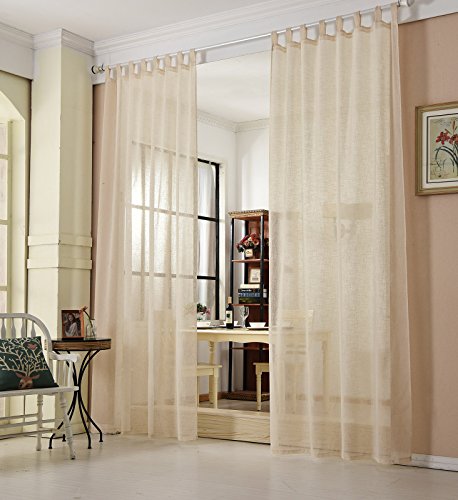 WOLTU 1 Stück Gardine mit Ösen, Vorhang für Wohnzimmer Kinderzimmer Schlafzimmer, transparent, Leinen Optik, im Landhausstil, 140 x 225 cm, Sand von WOLTU