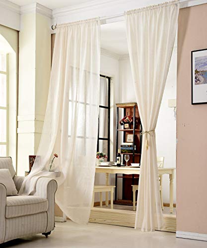 WOLTU Gardinen transparent mit Kräuselband Vorhang Leinenoptik Halbtransparent Voile Leinenvorhang Stores Fensterschal Dekoschal Wohnzimmer Kinderzimmer Schlafzimmer, 140x145 cm Creme (1 Stück) von WOLTU