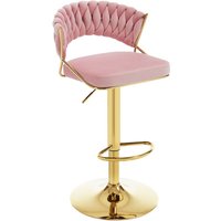1x Barhocker, Barstühle höhenverstellbar, 360° Drehstuhl, Küchenhocker mit geflochtener Rückenlehne Fußstütze, Tresenhocker aus Samt und Metall, Rosa 1x Barhocker, Barstühle höhenverstellbar, 360° Drehstuhl, Küchenhocker mit geflochtener Rückenlehne Fußstütze, Tresenhocker aus Samt und Metall, Rosa von WOLTU
