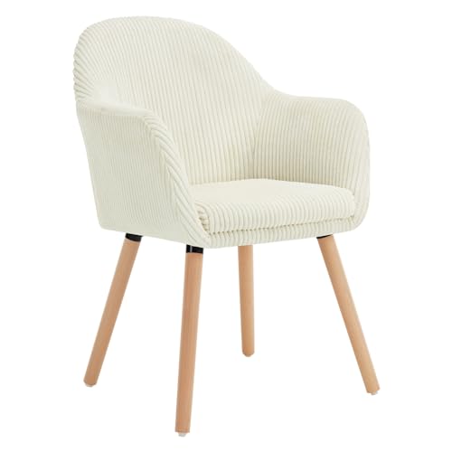 WOLTU Esszimmerstuhl, Stuhl Esszimmer Esstisch, Küchenstuhl Armlehnstuhl Polsterstuhl, Sessel Wohnzimmer Modern, mit Armlehnen, aus Cord, Massivholzbeine, Beige, EZS26cm-1 von WOLTU