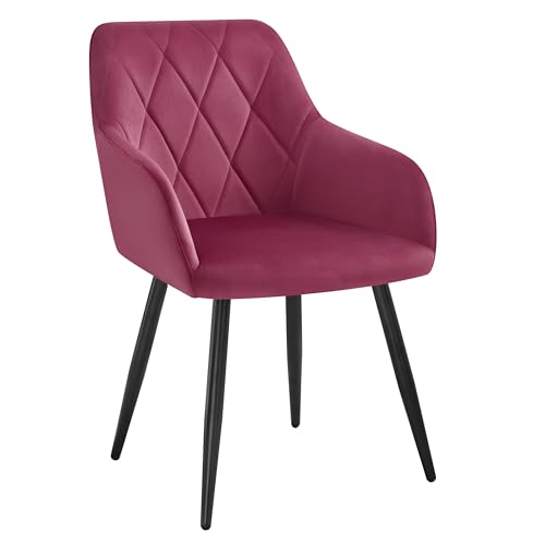 WOLTU 1er Set Esszimmerstühle mit Armlehne Rückenlehne, für Esszimmer Wohnzimmer Küche, Bequeme Küchenstühle gepolstert mit Samtbezug, Metallbeinen, Bordeaux von WOLTU
