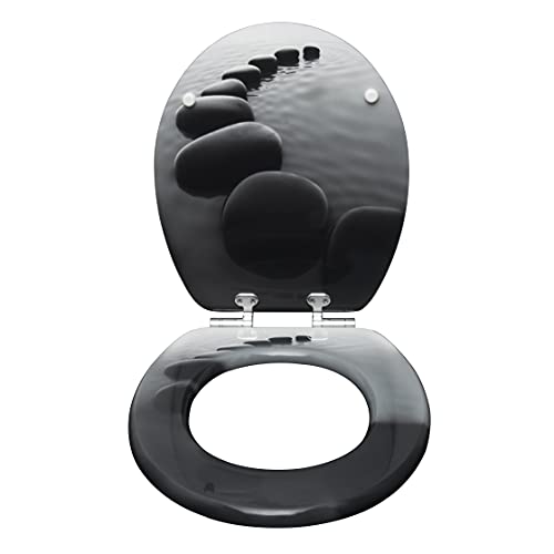 WOLTU Premium WC-Sitz Toilettensitz mit Absenkautomatik, MDF Holzkern, Softclose Scharnier, Antibakteriell, Desgin Décor Oval von WOLTU
