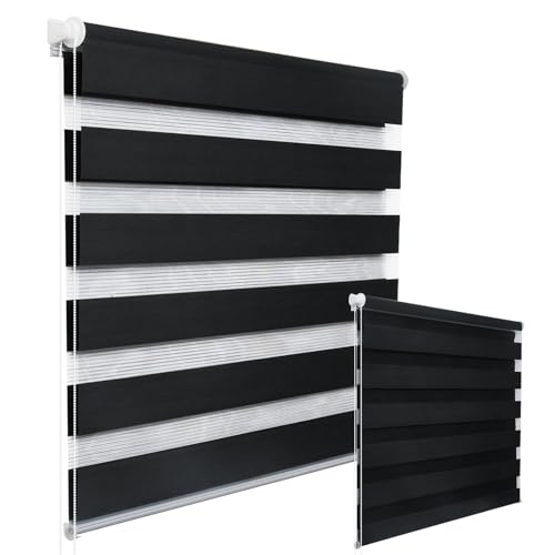 WOLTU 2 Stück Doppelrollo Klemmfix ohne Bohren Duo Rollo Klemmrollo für Fenster mit Klemmträger, Fensterrollo Lichtdurchlässig & Verdunkelnd Wandmontage, Anthrazit 55x150 cm (Stoffbreite 51 cm) von WOLTU