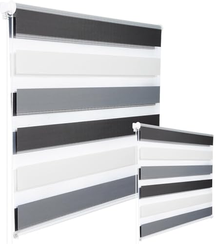WOLTU 2 Stück Doppelrollo Klemmfix ohne Bohren Duo Rollo Klemmrollo für Fenster mit Klemmträger, Fensterrollo Lichtdurchlässig & Verdunkelnd Wandmontage, Weiß+grau+anthrazit 90x120cm(Stoffbreite 86cm) von WOLTU