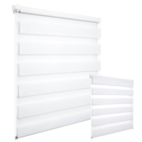 WOLTU 2 Stück Doppelrollo Klemmfix ohne Bohren Duo Rollo Klemmrollo für Fenster mit Klemmträger, Fensterrollo Lichtdurchlässig & Verdunkelnd Wandmontage, Weiß 80x150 cm (Stoffbreite 76 cm) von WOLTU