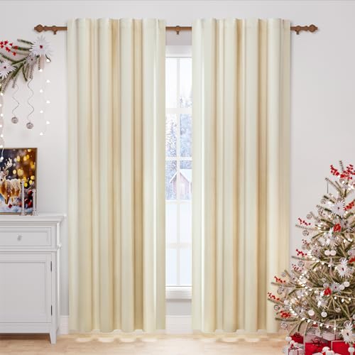 WOLTU 2 Stücke Samtvorhänge, für Schlafzimmer Wohnzimmer, Verdunklungsvorhang mit Kräuselband Thermogardine, 300 g/m² Schwere Samtige, 140 x 225 cm, Hellsand von WOLTU