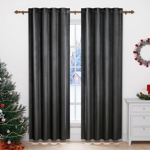 WOLTU 2 Stücke Samtvorhänge, für Schlafzimmer Wohnzimmer, Verdunklungsvorhang mit Kräuselband Thermogardine, 300 g/m² Schwere Samtige, 140 x 245 cm, Grau von WOLTU