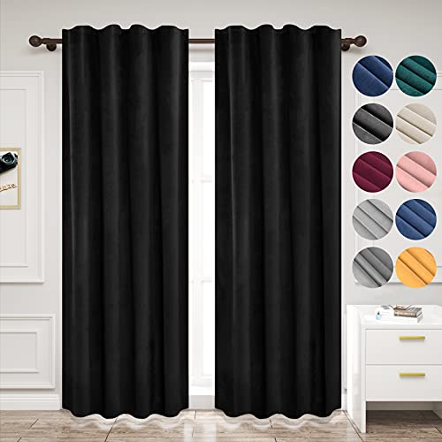 WOLTU 2 Stücke Samtvorhänge, für Schlafzimmer Wohnzimmer, Verdunklungsvorhang mit Kräuselband Thermogardine, 300 g/m² Schwere Samtige, 140 x 245 cm, Schwarz von WOLTU