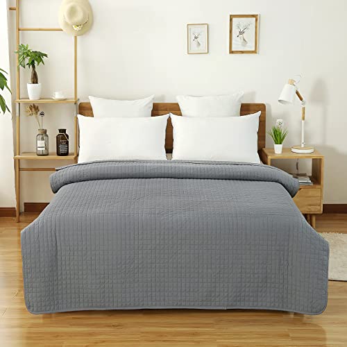 WOLTU 2X Tagesdecke Bettüberwurf 240x260 cm, Steppdecke 360GSM Patchwork Wendedesign Kariert, Bedspreads Bettdecke Doppelbett unterfüttert und Gesteppt Stepp Decke, Grau von WOLTU