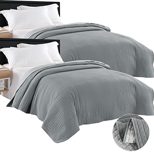 WOLTU 2X Tagesdecke Bettüberwurf Steppdecke Patchwork Wendedesign Kariert Bettdecke Stepp Decke für Doppelbett unterfüttert und Gesteppt, 220x240 cm, Grau+Hellgrau Patchwork von WOLTU