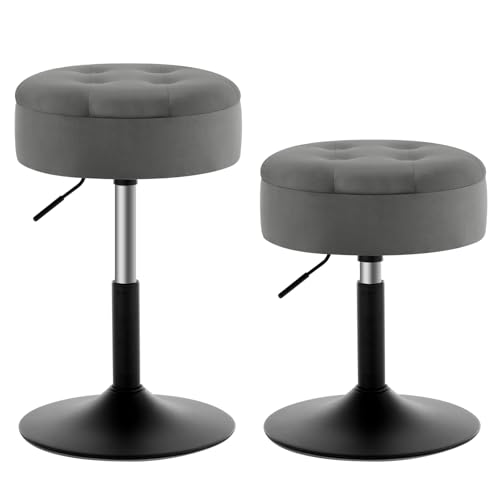 WOLTU 2X Verstellbarer Sitzhocker Stuhl, Arbeitshocker Bürohocker Hocker mit Stauraum, niedriger Barhocker aus Samt für Kneipe Esszimmer, Dunkelgrau, 49,5-65 cm, BH329dgr-2 von WOLTU