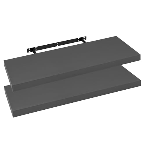 WOLTU 2X Wandregal Wandboard Bücherregal Regale für Deko Wandablagen aus MDF Holz, 2er Set Hängeregal Dunkelgrau, 100x23x3,8cm RG9317dgr-2 von WOLTU