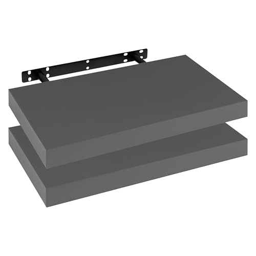WOLTU 2X Wandregal Wandboard Bücherregal Regale für Deko Wandablagen aus MDF Holz, 2er Set Hängeregal Dunkelgrau, 40x23x3,8cm RG9372dgr-2 von WOLTU