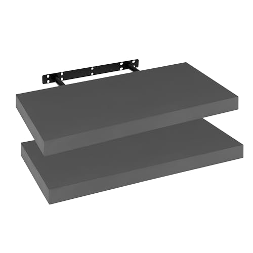 WOLTU 2X Wandregal Wandboard Bücherregal Regale für Deko Wandablagen aus MDF Holz, 2er Set Hängeregal Dunkelgrau, 50x23x3,8cm RG9368dgr-2 von WOLTU