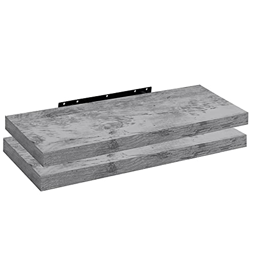 WOLTU 2X Wandregal Wandboard Bücherregal Regale für Deko Wandablagen aus MDF Holz, 2er Set Hängeregal Grau Eiche, 60x22,9x3,8cm RG9319grei-2 von WOLTU