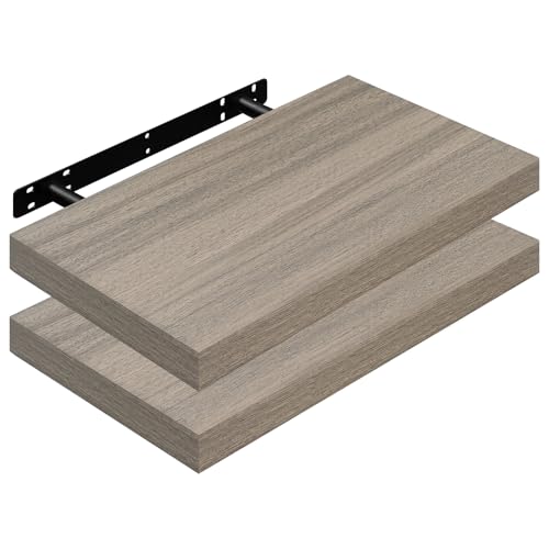 WOLTU 2X Wandregal Wandboard Bücherregal Regale für Deko Wandablagen aus MDF Holz, 2er Set Hängeregal Graue Holzoptik, 40x22.9x3.8cm von WOLTU