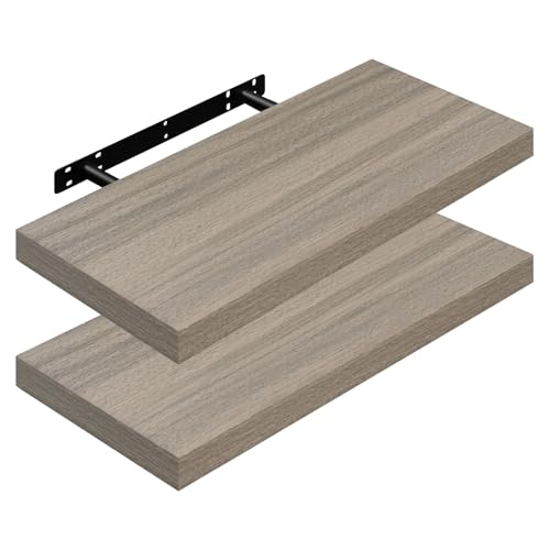 WOLTU 2X Wandregal Wandboard Bücherregal Regale für Deko Wandablagen aus MDF Holz, 2er Set Hängeregal Graue Holzoptik, 50x22.9x3.8cm von WOLTU