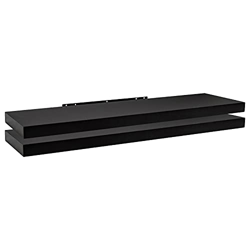 WOLTU 2X Wandregal Wandboard Bücherregal Regale für Deko Wandablagen aus MDF Holz, 2er Set Hängeregal Schwarz, 90x23x3,8cm RG9370sz-2 von WOLTU