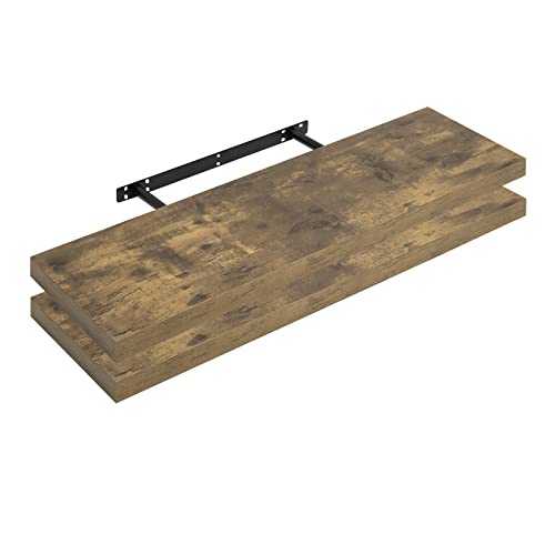 WOLTU 2X Wandregal Wandboard Bücherregal Regale für Deko Wandablagen aus MDF Holz, 2er Set Hängeregal Vintagebraun, 100x22,9x3,8cm RG9317hov-2 von WOLTU