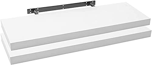 WOLTU 2X Wandregal Wandboard Bücherregal Regale für Deko Wandablagen aus MDF Holz, 2er Set Hängeregal Weiss, 100x23x3,8cm RG9317ws-2 von WOLTU