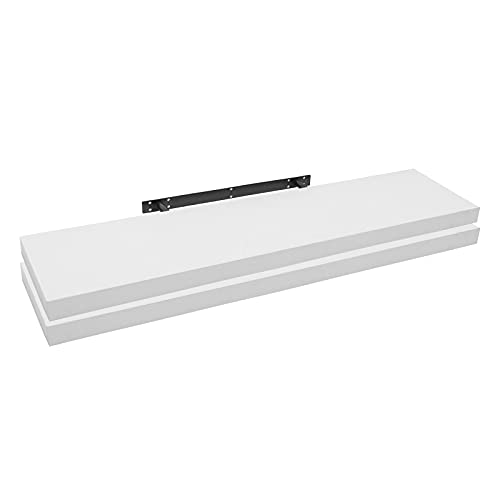 WOLTU 2X Wandregal Wandboard Bücherregal Regale für Deko Wandablagen aus MDF Holz, 2er Set Hängeregal Weiss, 110x23x3,8cm RG9316ws-2 von WOLTU