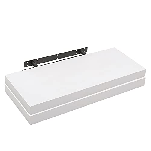 WOLTU 2X Wandregal Wandboard Bücherregal Regale für Deko Wandablagen aus MDF Holz, 2er Set Hängeregal Weiss, 40x23x3,8cm RG9372ws-2 von WOLTU