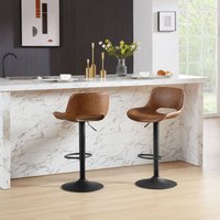 Woltu - 2er Barhocker Barstuhl mit Rückenlehne Fußstütze Tresenhocker Bistrohocker höhenverstellbar 360° Drehstuhl aus Kunstleder Metall Braun - Braun von WOLTU