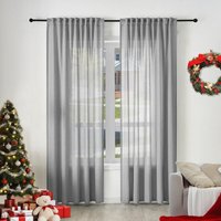 WOLTU 2er Gardinen Leinenoptik Vorhänge Halbtransparent Gardine mit Kräuselband für Schlafzimmer Wohnzimmer 135x245 cm Grau von WOLTU
