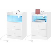 WOLTU 2er Nachttisch mit 2 Schubladen offenem Fach und LED-Licht Nachtkommode Hochglanz Beistelltisch mit 2 Steckdosen 2 USB Nachtschrank für von WOLTU