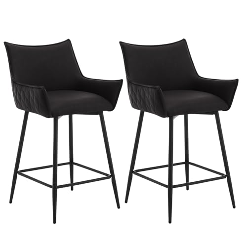 WOLTU 2er Set Barhocker, Barstuhl mit Rückenlehne, Armlehnen, Fußstütze, Hocker mit Kunstleder-Bezug, Polsterhocker ergonomisch, Küchenhocker, modern, für Bar Küche Esszimmer, Anthrazit, BH391an-2 von WOLTU