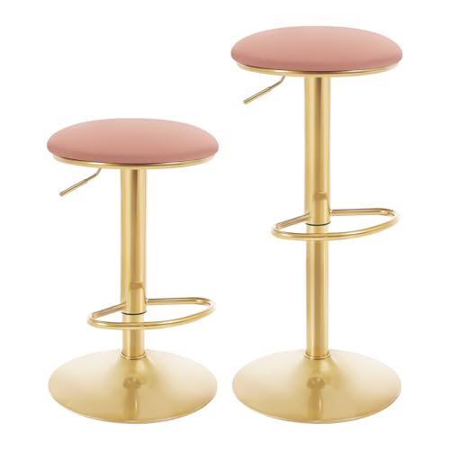 WOLTU Barhocker 2er Set, ergonomischer Barstuhl mit Fußstütze, 360° drehbarer Hocker, 60-80,5 cm höhenverstellbar, für Bar Bistro Café Küche, Rosa, BH302rs-2 von WOLTU