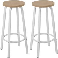 Barhocker 2er-Set Bistrohocker Tresenhocker Barstuhl aus mdf & Metall, runde Sitzfläche, Hell Eiche - Woltu von WOLTU