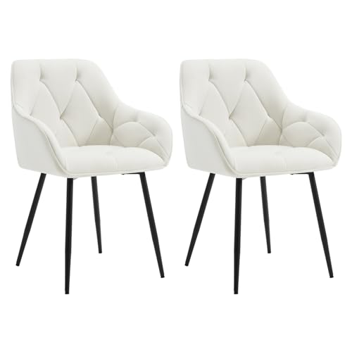 WOLTU Esszimmerstühle 2er Set, für Esszimmer Wohnzimmer, ergonomische Küchenstühle gepolstert mit Armlehnen, Metallbeinen, Sitzfläche aus Samt, Creme von WOLTU