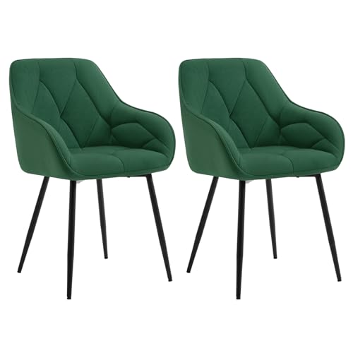 WOLTU Esszimmerstühle 2er Set, für Esszimmer Wohnzimmer, ergonomische Küchenstühle gepolstert mit Armlehnen, Metallbeinen, Sitzfläche aus Samt, Dunkelgrün von WOLTU