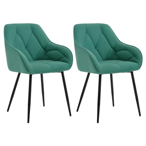 WOLTU 2er Set Esszimmerstühle, Küchenstuhl, Stuhl Esszimmer Wohnzimmer, ergonomischer Sessel, Armlehnstuhl, Polsterstuhl, Sitzfläche aus Samt, Metallbeine, Türkis, EZS02ts-2 von WOLTU