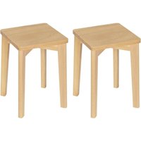WOLTU 2er Set Esszimmerstühle Massivholz, rechteckiger Holzhocker stapelbar, Sitzhocker, Naturholzfarbe von WOLTU