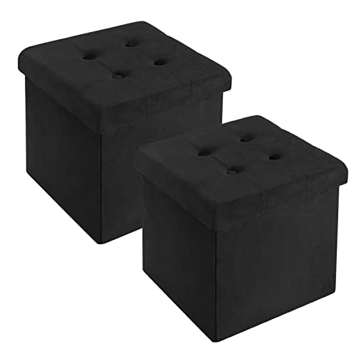 WOLTU 2er Set Faltbarer Sitzhocker, Sitzwürfel mit Stauraum Sitzbank Truhen Aufbewahrungsbox, Deckel Abnehmbar, Gepolsterte Sitzfläche aus Samt, 37,5x37,5x38CM(LxBxH), Schwarz von WOLTU