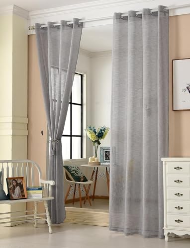 WOLTU 2er Set Gardinen transparent mit Ösen Leinenoptik Vorhang Ösenschal Halbtransparent Stores Voile Fensterschal Deko Leinenvorhang für Wohnzimmer Kinderzimmer Schlafzimmer, 140x145 cm Dunkelgrau von WOLTU