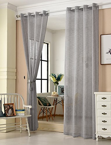 WOLTU 2er Set Gardinen transparent mit Ösen Leinenoptik Vorhang Ösenschal Halbtransparent Stores Voile Fensterschal Deko Leinenvorhang für Wohnzimmer Kinderzimmer Schlafzimmer, 140x225 cm Dunkelgrau von WOLTU