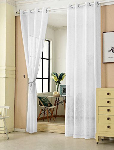 WOLTU 2er Set Gardinen transparent mit Ösen Leinenoptik Vorhang Ösenschal Halbtransparent Stores Voile Fensterschal Deko Leinenvorhang für Wohnzimmer Kinderzimmer Schlafzimmer, 140x225 cm Weiß von WOLTU